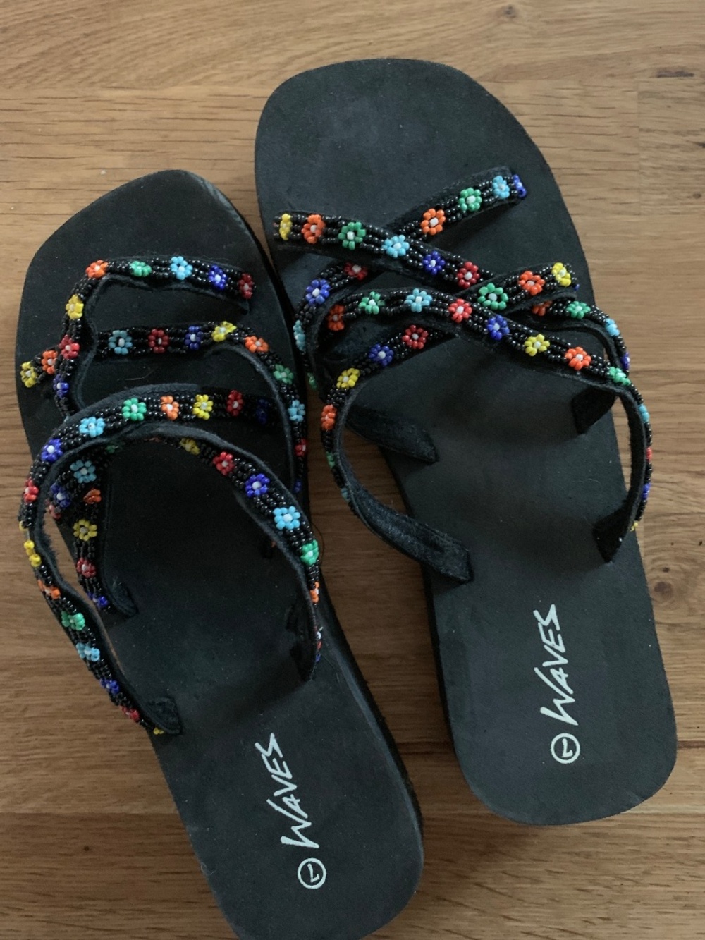 Y2K beaded flowers platform sandals - Size 7